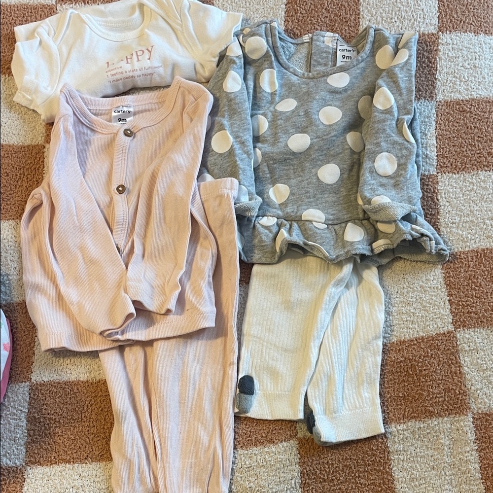 Carter's Pink Ribbed Cardigan and White Happy Onesie